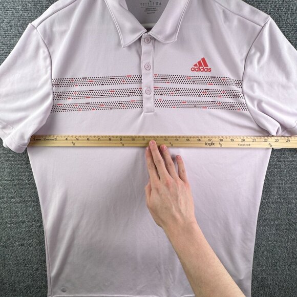 Adidas Pink Print Short Sleeve Polo Shirt Large Pullover Golf W/ Logo Stretch - Picture 4 of 15